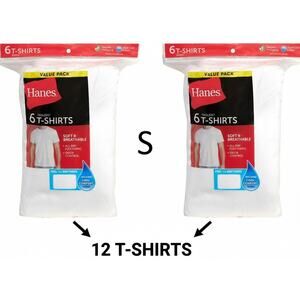 Hanes Men's White Crewneck Undershirts, 12-Pack Cotton Tagless T-Shirts, Size S